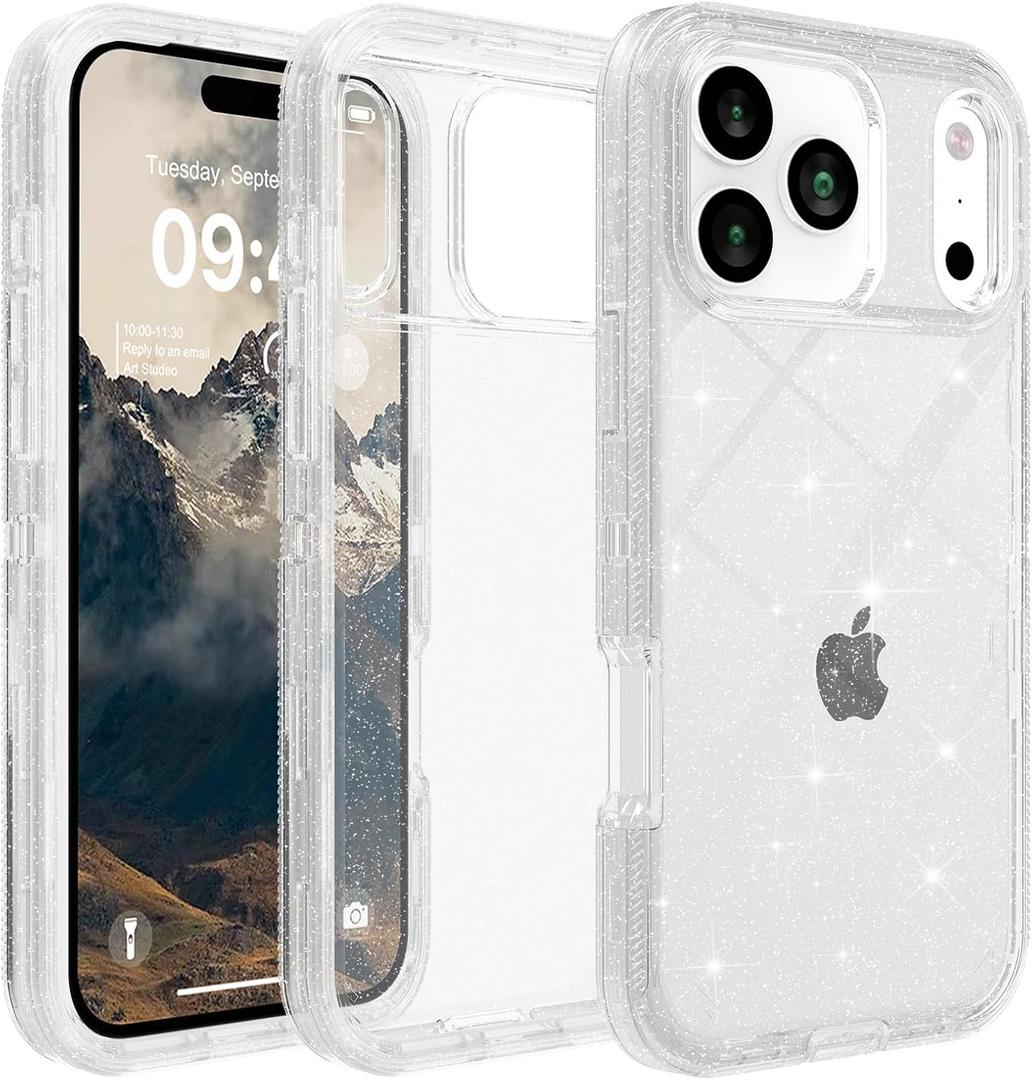 for iPhone 17 Pro Max Case Clear, Anti-Drop, Transparent, Shockproof, Military Grade Drop Protection, Heavy Duty Protective Phone Case Cover for 17 Pro Max 6.9", Clear Glitter