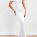 PRETTYGARDEN Women's 2026 Wedding Guest Cocktail Dresses One Off the Shoulder Ruched Bodycon Formal Maxi Party Summer Outfits (White, L)