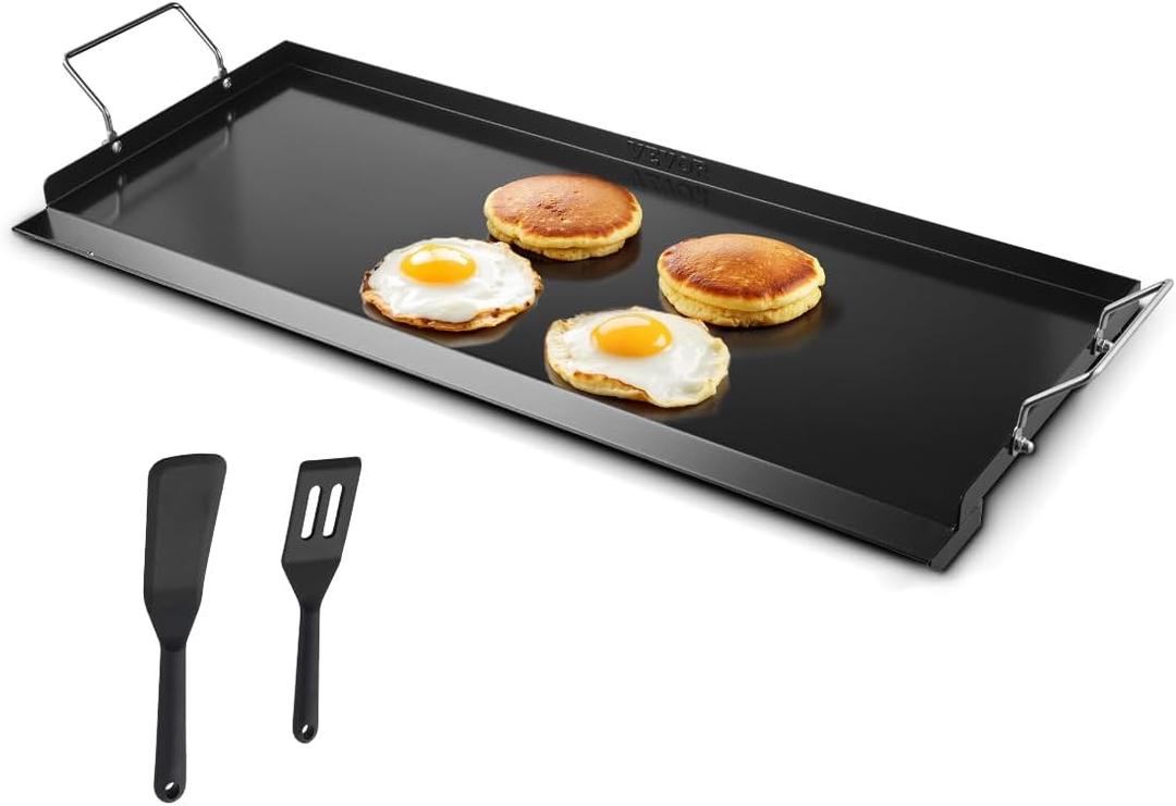 VEVOR Carbon Steel Griddle, 32x14 inch Universal Flat Top Rectangular Plate, Gas Grill Griddle for BBQ Grill, Teppanyaki, Portable Family Cookware with Handle, for Camping Tailgating Party