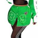 Women Varsity Jacket Detachable Skirt Set 2 Piece Motorcycle Biker Race Car Driver Costume Cropped Bomber Streetwear (Pink, XXL)