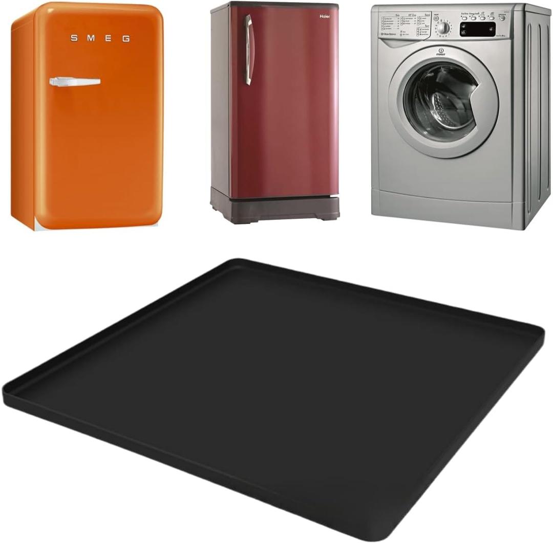 Mini Fridge Silicone Mat with Raised Edges, 20" x 20" x 0.6" Small Fridge Drip Tray,Mini Refrigerator Carpets Floor Protector (No Base Raisers)