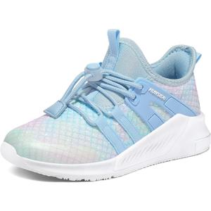 RUNSIDE Girls Tennis Shoes Lightweight Sports Kids Sneakers Lace-up for Running/Walking  (Sparkly Blue, Size 5)