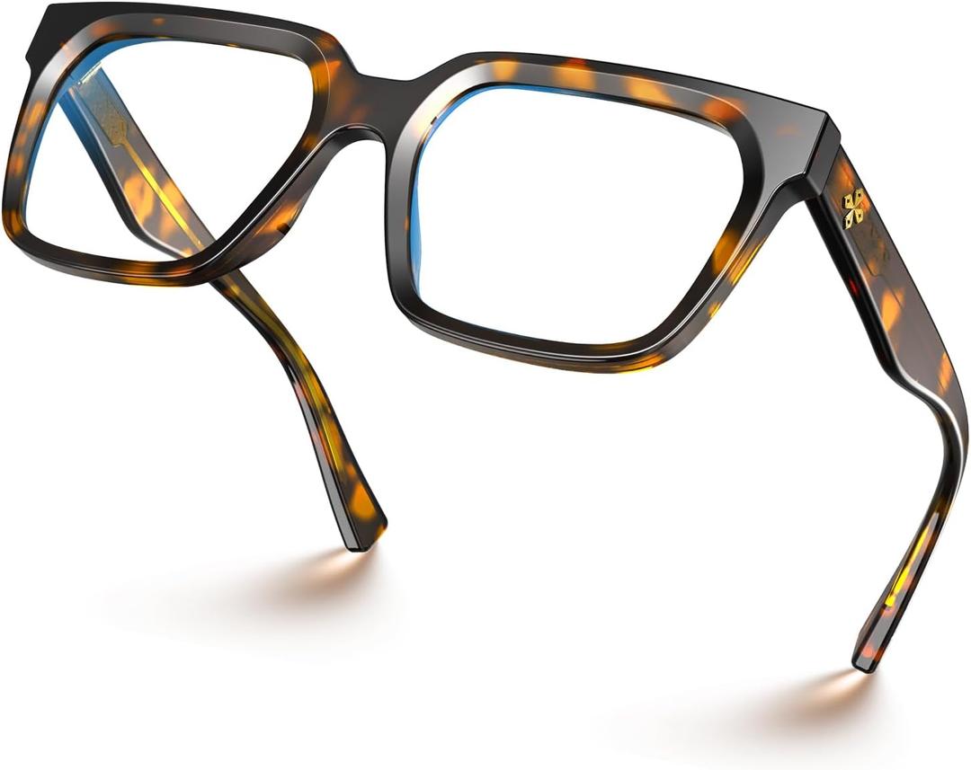VISOONE Rectangle TR90 Blue Light Blocking Glasses Computer Eyewear with Preppy Look for Women and Men Cougar (Amber Tortoise)