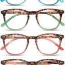 Reading Glasses For Women,Blue Light Blocking Fashion Pattern Print Spring Hinge Computer Readers,Cheaters (4 Color Mix)