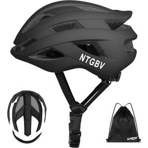 Adult Bike Helmet for Men/Women with Helmet Bag 2 Removable Moisture-Wicking Liners Adjustable Dial Comfort Fit Lightweight Shockproof CPSC 1203 Safety Certified for Road-Ready/Urban-Commute/MTB (Matte Black)