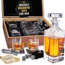 Whiskey Decanter Gift Set by Royal Reserve – Liquor Bourbon Decanter 24 oz 750 ml with Glasses, Chilling Stones, Coasters and Tong – Whiskey Gifts for Men, Husband, Dad, Boyfriend