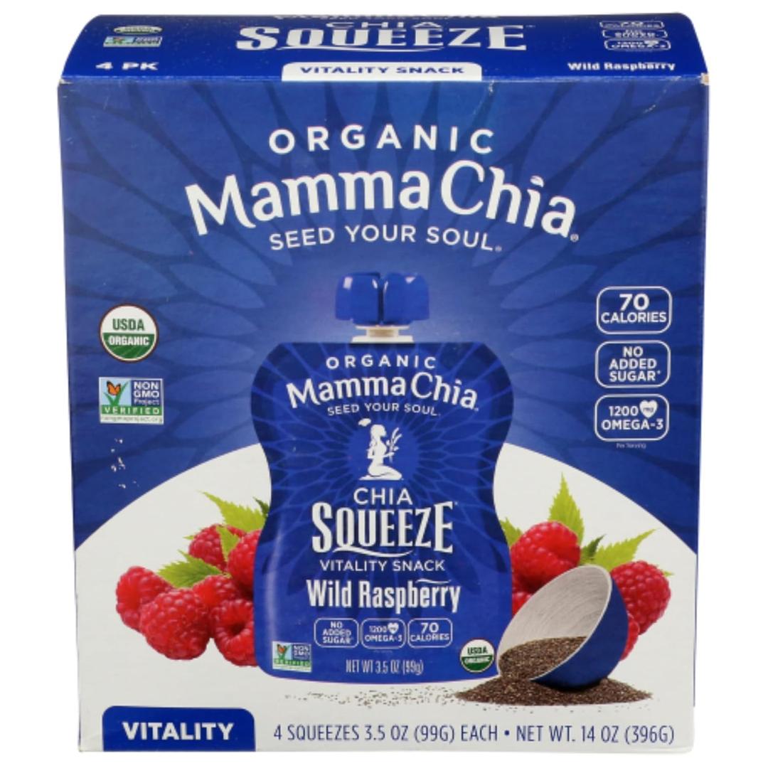 2 x Organic Mamma Chia, Wild Raspberry Squeeze Pouch 4 x 3.5 OZ (EXP 07/26/26)