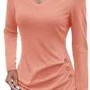 Micticsi Womens V Neck Long Sleeve T Shirts Ruched Tops Casual Loose Fit Tees Fall Fashion Outfits 2025 Size XXL