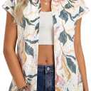 GRACE KARIN Floral Eyelet Spring Summer Tops for Women,2026 V Neck Dressy Casual Shirts,Boho Button Down Short Sleeve Blouses (S)