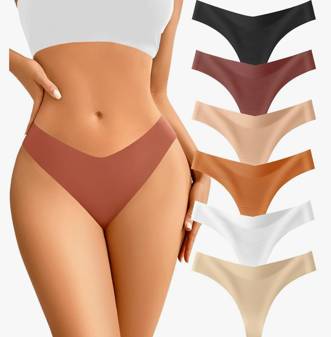 Seamless Thongs - No Show Underwear Pack - Breathable Panties for Women - Colorful 12 Thongs