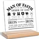 Christian Gifts for Men, Man of Faith Put on the Full Armor of God Quotes Bible Verse Acrylic Decorative Sign, Inspirational Bible Gifts for Office Home Decor