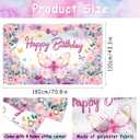 Butterfly Birthday Banner Backdrop Pink Purple Happy Birthday Girl Baby Shower Fairy Spring Party Background Butterfly Decorations 5.9 x 3.6ft