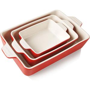 Sweejar Ceramic Bakeware Set, Rectangular Baking Dish for Oven Lasagna Pans for Cooking, Kitchen, Cake Dinner, Banquet and Daily Use, 11.8 x 7.8 x 2.75 Inches of Baking Pans (Red)