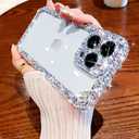 Cavdycidy Designer Compatible with iPhone 15 Pro Bling Clear Case for Women, Cute Glitter Phone Case with Sparkle Rhinestone Diamond Camera Protection Airbag Anti-Fall Crystal Hard Back Cover for Girl
