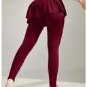 SOLY HUX Women's Leggings with Pleated Skirt Elastic High Waisted Workout Yoga Skinny Pants Pure Burgundy Medium