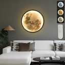 Dimmable Moon Wall Light 23.6 Inch Indoor Plug in LED Wall Sconce with Remote Control, Modern Black Moon Lamp Wall Decor for Bedroom Living Room, Lighted Wall Art