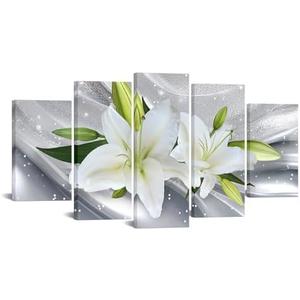 iKNOW FOTO Large 5 Pieces Canvas Wall Art Print Floral Lily Design 60x32 Framed Stretched Artwork Modern Contemporary Flower Painting Home Decor Canvas Prints for Living Room, Bedroom, Office