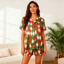 ASTANFY Silk Satin Pajama Set Womens Silk Satin 2 Piece Pjs Shorts Sleepwear Christmas Button Down Shirt Bride Pj Lounge Sets (M)
