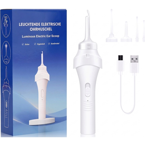 Earwax Remover Suction with LED Lamp, Low Noise, Electric Earwax Suction with 4 Washable Replacement Heads, White