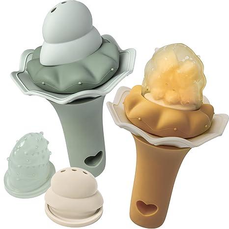 Moonkie Baby Fruit Feeder, BPA Free Silicone Food Feeder for Infant Self Feeding, Mesh Feeder with Two Pouches, Baby Shower Gifts 4 Months+, 2 Pack (Without Freezer Tray)