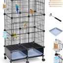 VISCOO Upgraded Encrypted 46-Inch Bird Cage, with Wooden Perches, Metal Parakeet Cage with Slide-Out Tray, Water Bottle&Feeder, Bird Cages for Parrot,Parakeets,Cockatiel,Lovebird,Small Mid-Sized Birds