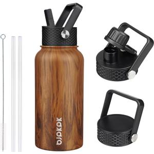 BJPKPK Insulated Water Bottles with Straw Lid, 27oz Stainless Steel Water Bottle with 3 Lids, Leak Proof BPA Free Metal Thermo, Mugs, Tumblers, Keep Cold Hot - Teakwood