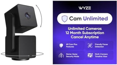 WYZE Cam Pan v3 Black 2-Pack Cam Unlimited Yearly, Covers Unlimited Cameras, Auto-Renews at $99.99/Year, Activation Required