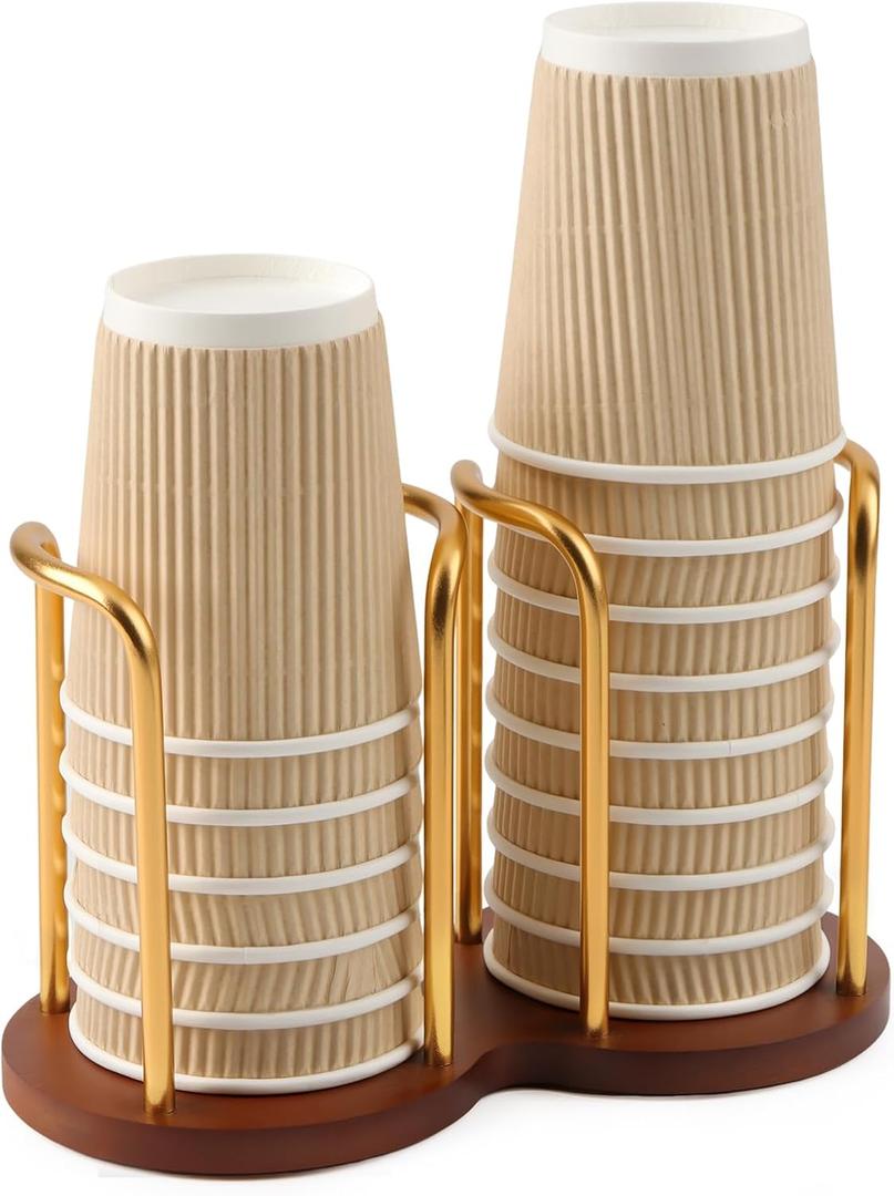 Wood Bathroom Cup Dispenser 3 oz-8 oz Disposable Paper & Plastic Bathroom Cup Holder - Mouthwash Cup Dispenser for Bathroom Countertop - Disposable Coffee Cup Dispenser for Kitchen, Coffee Station