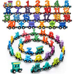 2 Sets/55 Pcs Magnetic Alphabet Number Train Set Montessori Toys for Toddlers Wooden Alphabet Number Preschool Learning Activities Educational Sensory Easter Basket Stuffers Birthday Gifts