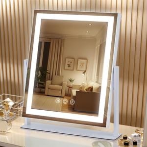 LED Vanity Mirror with Lights, Makeup Mirror with 3 Color Modes, Smart Touch Control, 360 Rotation for Desk,13.2" L x 11.2" W