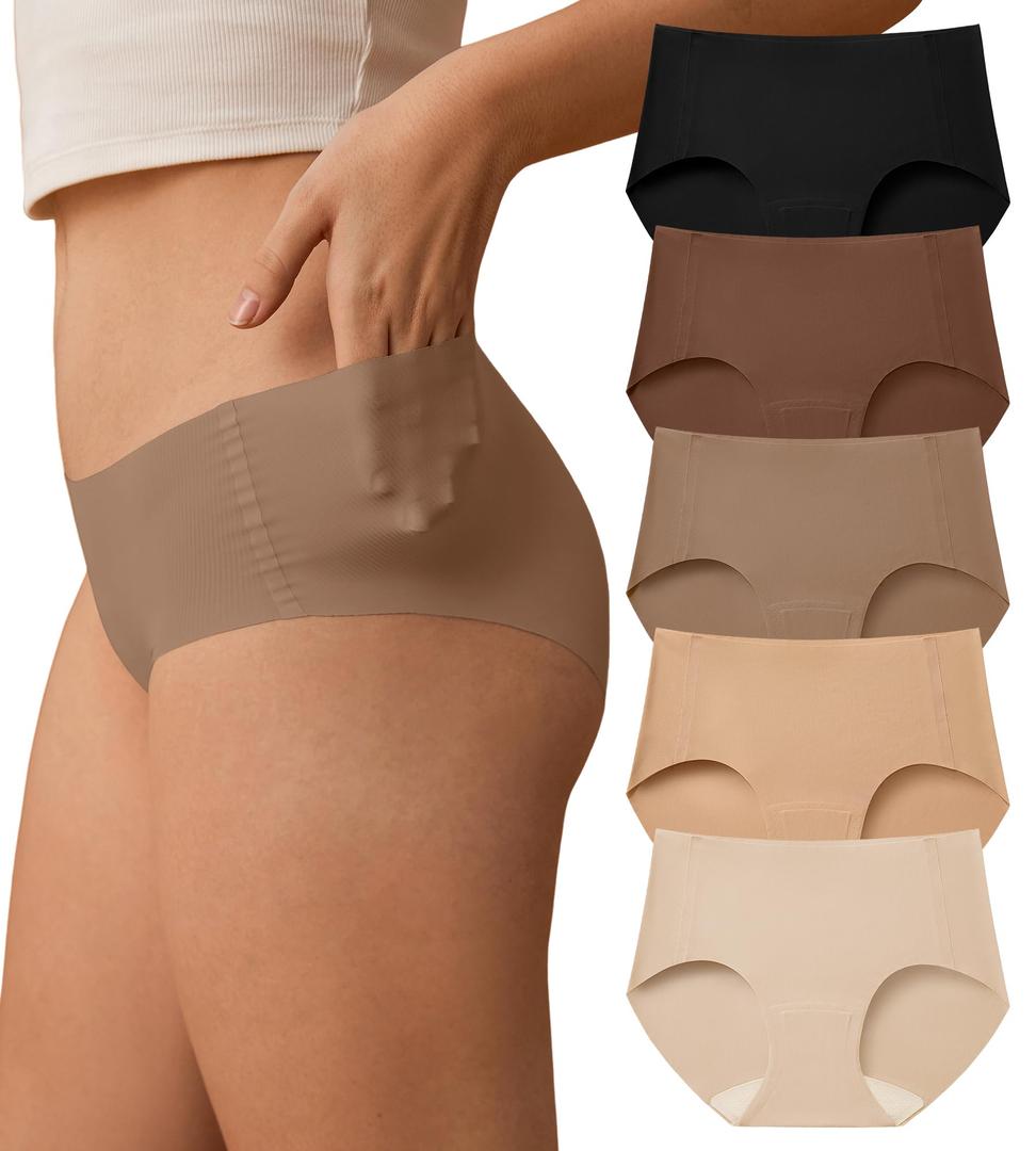 SHARICCA Womens Seamless Underwear No Show Hipster Panties Invisible Lightweight Nuage Bikinis Briefs Microfiber Pack Size XL