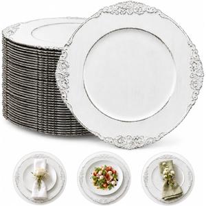 50PCS Antique White Charger Plates Bulk- 13in Embossed Reusable Chargers