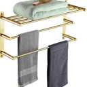 KOKOSIRI Double Towel bar with Shelf 3 Tier Towel Rack with Single Towel Bar Bathroom Towel Rack Storage Organizer Wall Mounted Stainless Steel, Matte Black, B5003BK