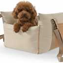 Amazon Basics Dog Car Seat, Pet Booster for Small-Medium Dogs with Leash & Washable Cover, Beige