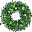 St Patricks Day Artificial Eucalyptus Wreath Saint Patrick Decorations for Front Door - St Paddys Shamrock Decor for Irish March Home Wall Porch Party Supplies
