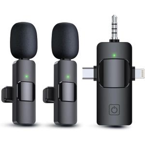 PQRQP 3 in 1 Wireless Lavalier Microphones for iPhone, iPad, Android, Camera, USB-C Microphone, 7-Hour Battery, Mini Microphone with Noise Reduction for Video Recording, Vlog, YouTube, TikTok