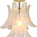 Modern Floral Pendant Light, Frosted Glass Petals Chandelier with Gold Finish,Single Light Hanging Fixture for Dinning Room,Living Room,Hallway.Size D15.94 xH13.97, Small