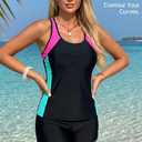 Daci Black and Pink Women 2 Piece Tankini Swimsuit - 2026 Tummy Control Sporty Bathing Suit Color Block Swim Tank Top with Boy Shorts XL