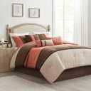 Madison Park Palisades Comforter Set Modern Faux Suede Pieced Stripe Design, All Season Down Alternative Cozy Bedding with Matching Shams, Decorative Pillows, King(104"x92"), Coral 7 Piece