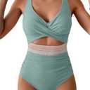 B2prity One Piece Swimsuit for Women Tummy Control V Neck Bathing Suit Color Block High Waisted Cutout Swimwear L 