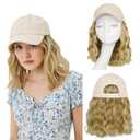 FORCUTEU Hat Wigs for Women Baseball Cap with Hair Extensions Short Wave Synthetic baseball Cap Wig for Women Adjustable Hat with Hair Attached for Daily Use(14inch) (One Size)