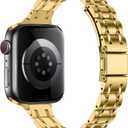 HITZEE Thin Metal Bands Compatible with Apple Watch Band 49/46/45/44/42mm, Slim Stainless Steel Band Strap for Women Compatible for iWatch Ultra 3/2/1 SE3-1 Series 11 10 9 8 7 6 5 4 3 2 1, Gold