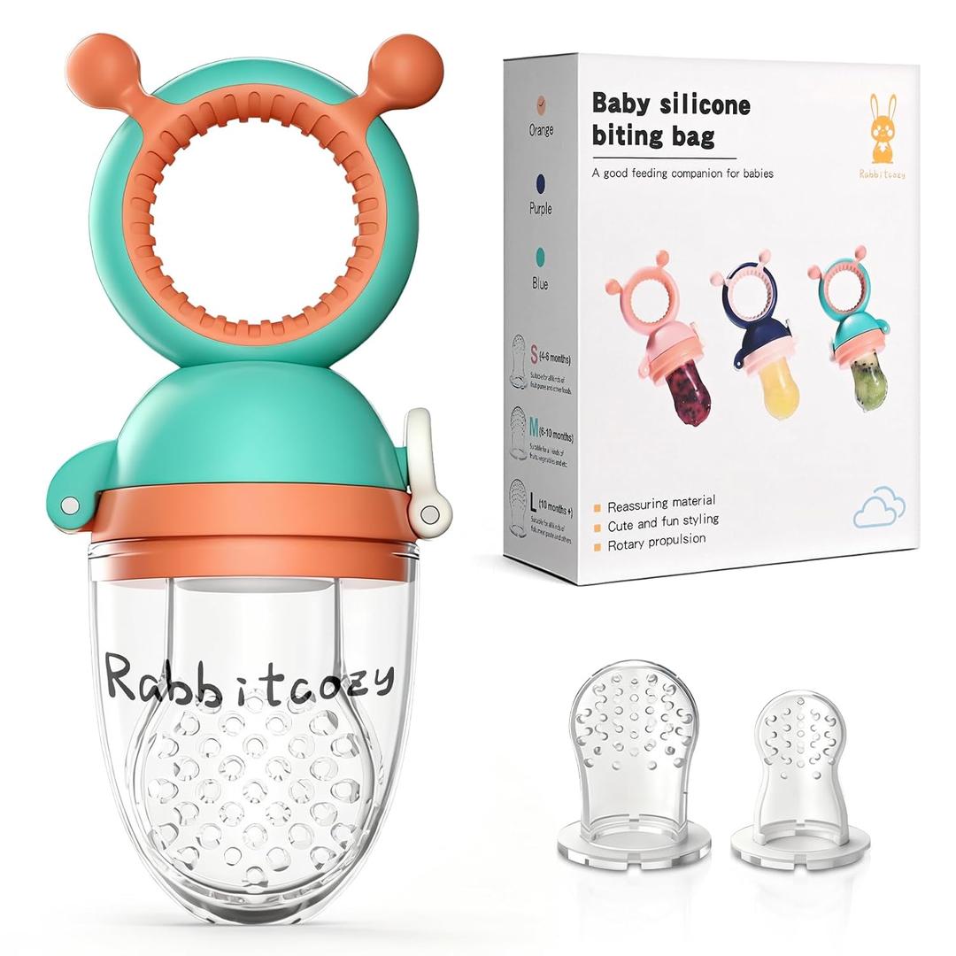 Baby Fruit Food Feeder Pacifier with 3 Different Size Silicone Pouch,Teethers for Babies 6-24Months, Baby Solid Food Essentials, Push Pop Silicone Feeder, Nutrition Feeder, BPA Free,1 Pice, Blue