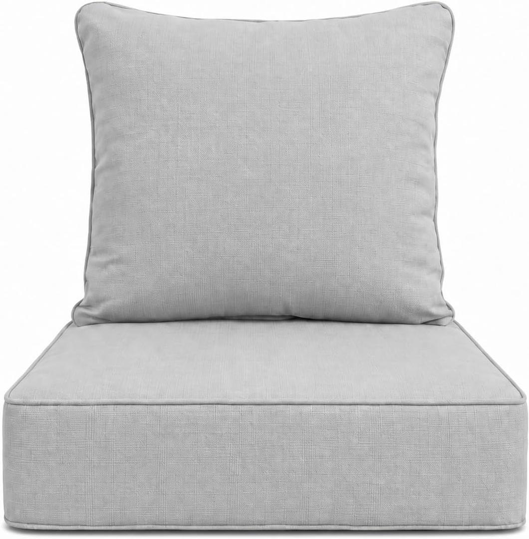Outdoor Deep Seat Cushions, 24 x 24 x 6 Inches Olefin Fabric Waterproof & Fade Resistant, Patio Furniture Replacement Cushions for Couch, Chair, and Sofa, Grey
