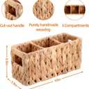 Wicker Party Silverware Caddy, Small Water Hyacinth Plastic Cutlery Utensil Holder, Hand Woven with Handles, Kitchen Countertop and Picnic flatware Organizer