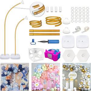 Balloon Arch Kit with Balloon Pump Electric, 8.2FT & 5FT Half Arch Free Bending Gold Balloon Stand Kit, Floor Column Backdrop Frame Balloons Stands for Wedding Baby Shower Birthday Party Decor