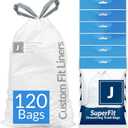Reli. SuperFit Code J (120 Count) | Compatible with Simplehuman Code J | Dispenser Pack Custom Fit Liners | Drawstring Trash Bags | 30-45 Liter / 8-12 Gallon | White