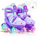 METROLLER Adjustable Boys Balance Roller Skates for Toddler Ages 3-6 Rainbow Unicorn Dinosaurs Illuminating Rollerskates for Girls Kids Three Line Wheels Suitable for Beginners