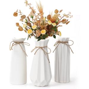 White Ceramic Vase,Modern Ceramic Vases Set of 3,White Tall Flower Vases for centerpieces,Rustic Farmhouse Boho Vase for Table Living Room Bathroom Kitchen Shelf Bedroom Office Party
