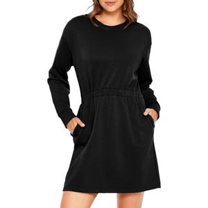Glamaker Womens 2024 Fall Sweatshirt Dresses Winter Long Sleeve T Shirt Dresses Air Essential Outfit Dress with Pockets (Large, #Black)